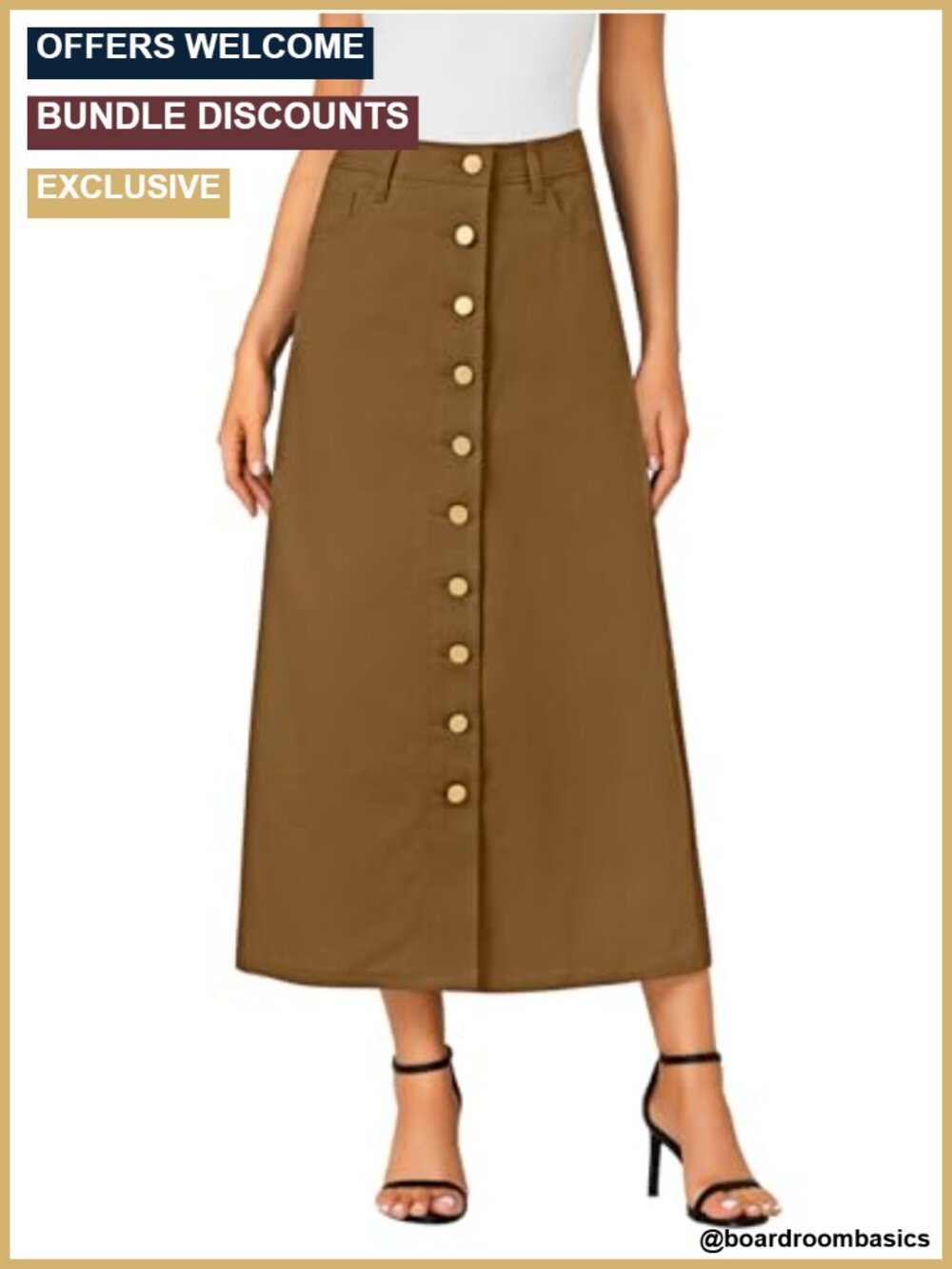 High Waisted A-Line Denim Maxi Skirt Button Down Cotton